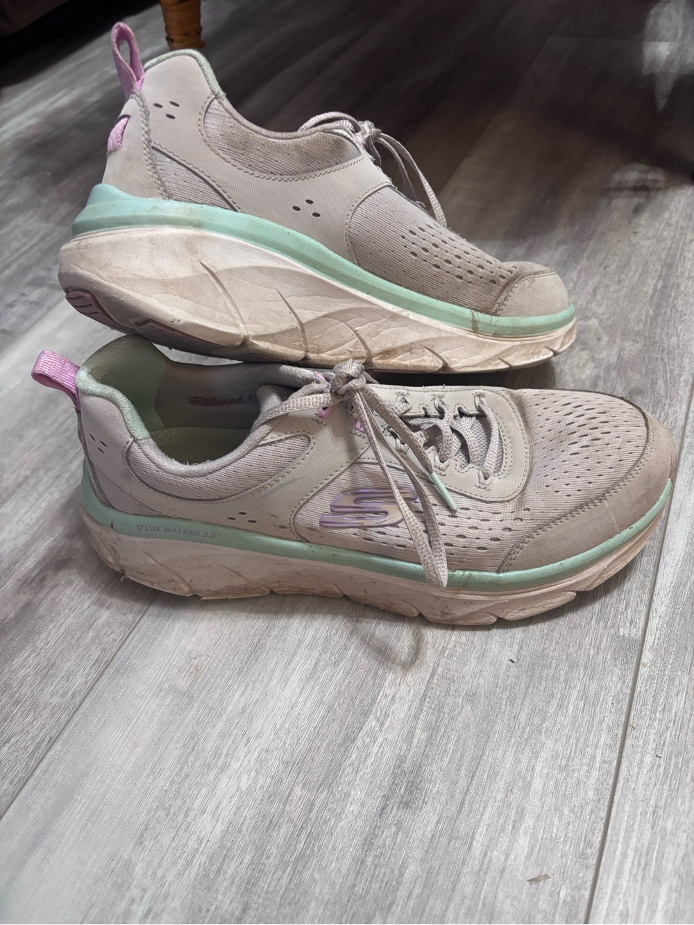 Skechers Women's Gray Athletic Walking Shoes with Pink and Mint Accents